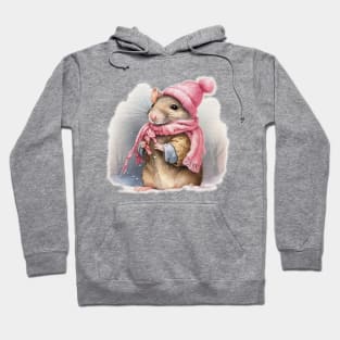 Adorable cute Mouse wearing a pink hat and scar Hoodie